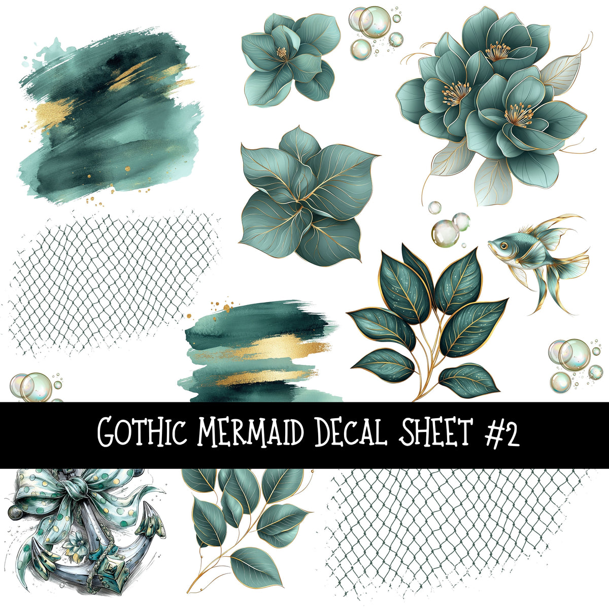Gothic Mermaid UV DTF Decal sheet 2 sheet designs available