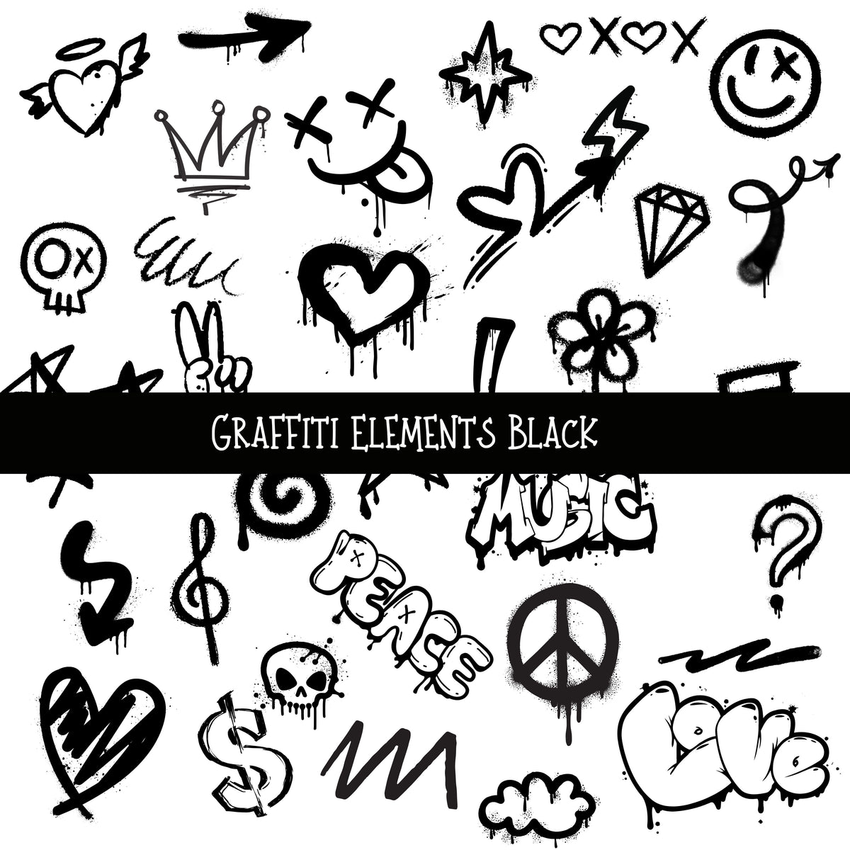 Graffiti elements UV DTF Decal sheets 3 color Options