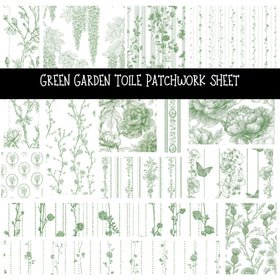 Green Garden Toile Patchwork precut vinyl sheet available in 12x12 or 6x6 sizes