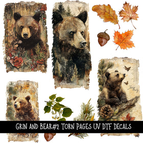 Grin and Bear it Torn Pages UV DTF Decal sheets 2 Designs available