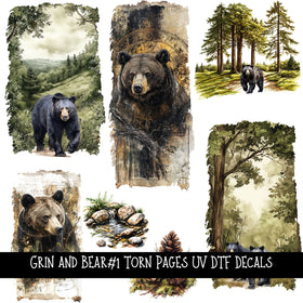 Grin and Bear it Torn Pages UV DTF Decal sheets 2 Designs available