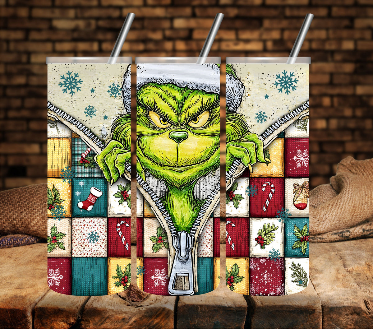 Grinch Zipper Patchwork vinyl tumbler wraps