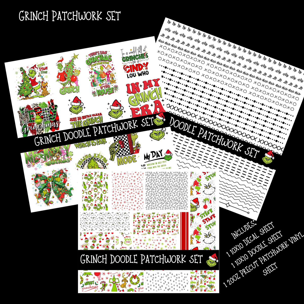 Grinch Doodle Patchwork Set