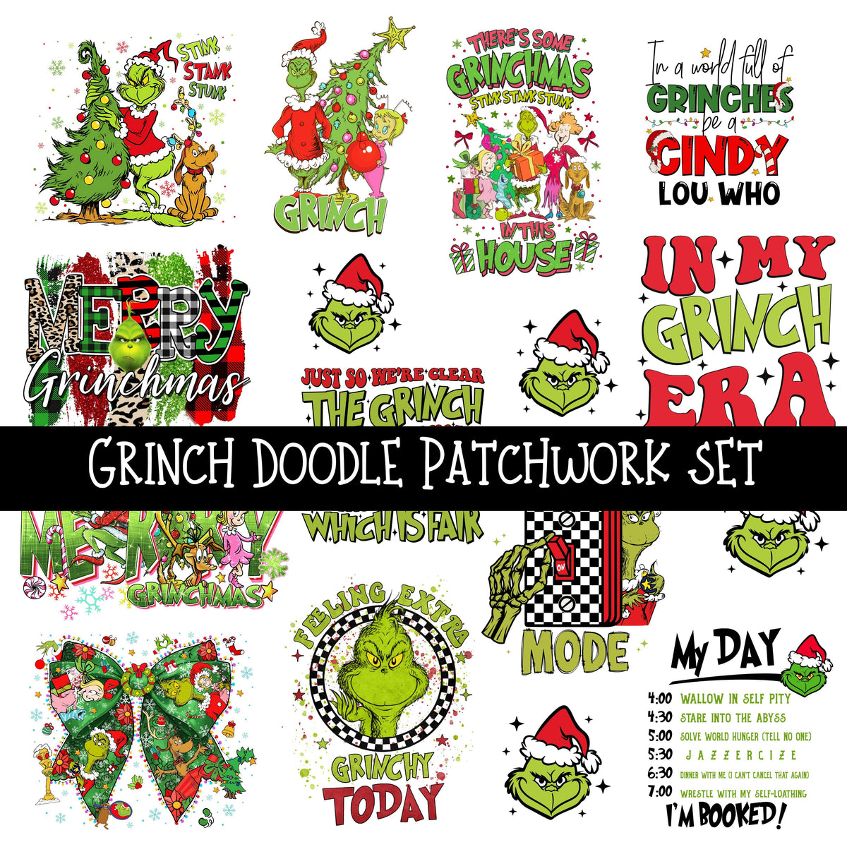 Grinch Doodle Patchwork Set