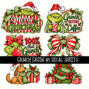 Grinch Green Torn Pages UV DTF Decal sheets 5 Designs available