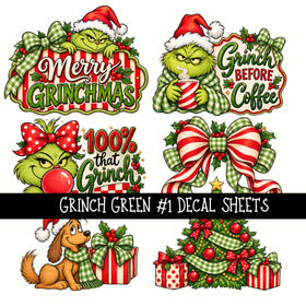 Grinch Green Torn Pages UV DTF Decal sheets 5 Designs available