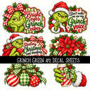 Grinch Green Torn Pages UV DTF Decal sheets 5 Designs available