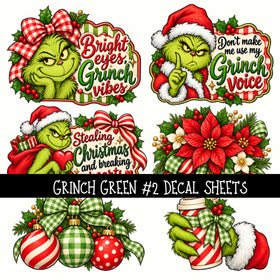 Grinch Green Torn Pages UV DTF Decal sheets 5 Designs available