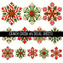 Grinch Green Torn Pages UV DTF Decal sheets 5 Designs available