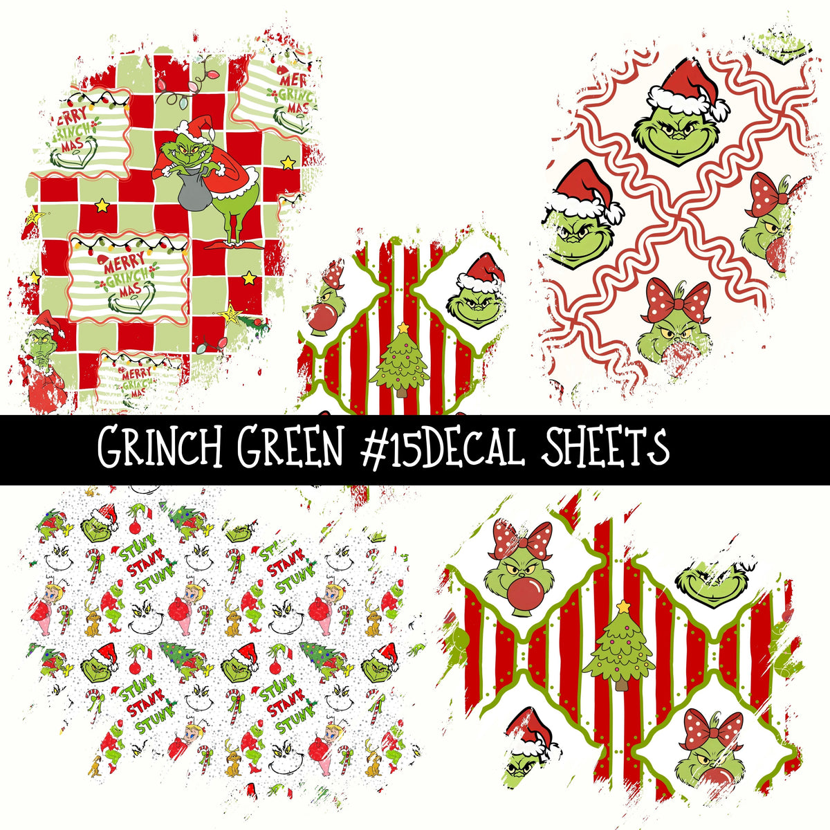 Grinch Green Torn Pages UV DTF Decal sheets 5 Designs available