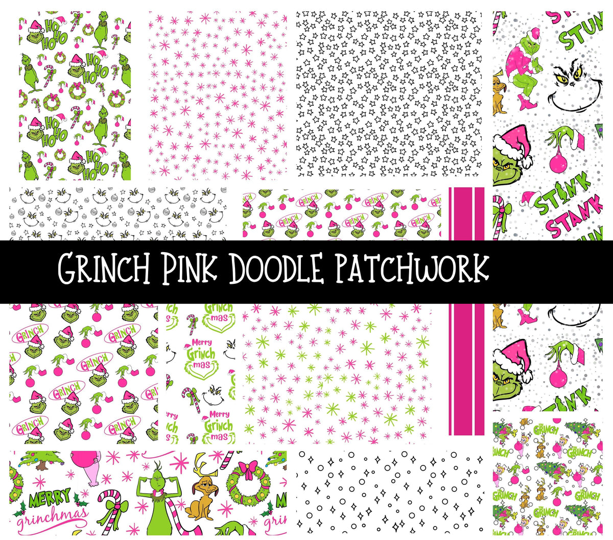 Grinch Pink Doodle Patchwork Set