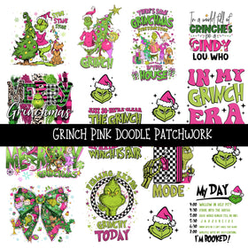 Grinch Pink Doodle Patchwork Set