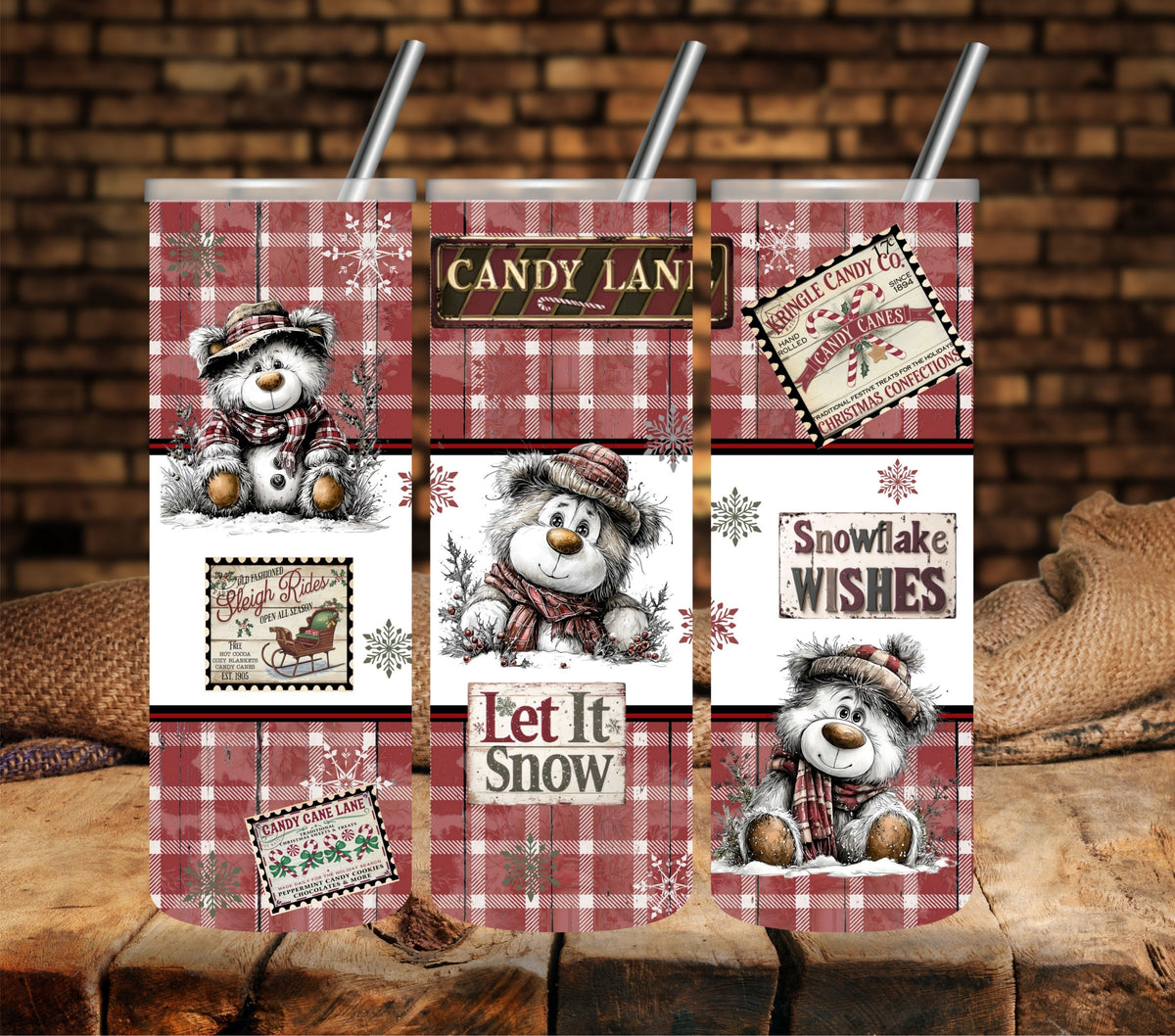 Christmas Bears vinyl tumbler wraps