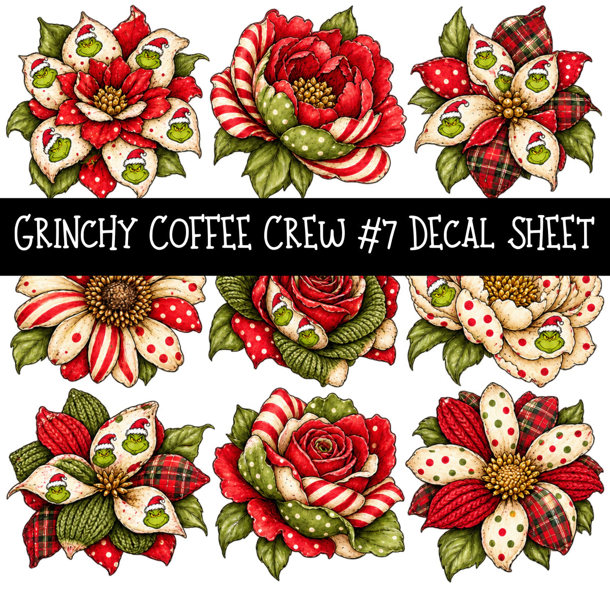 Grinchy Coffee Crew UV DTF Decal sheets 13 Designs available