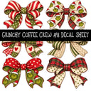 Grinchy Coffee Crew UV DTF Decal sheets 13 Designs available