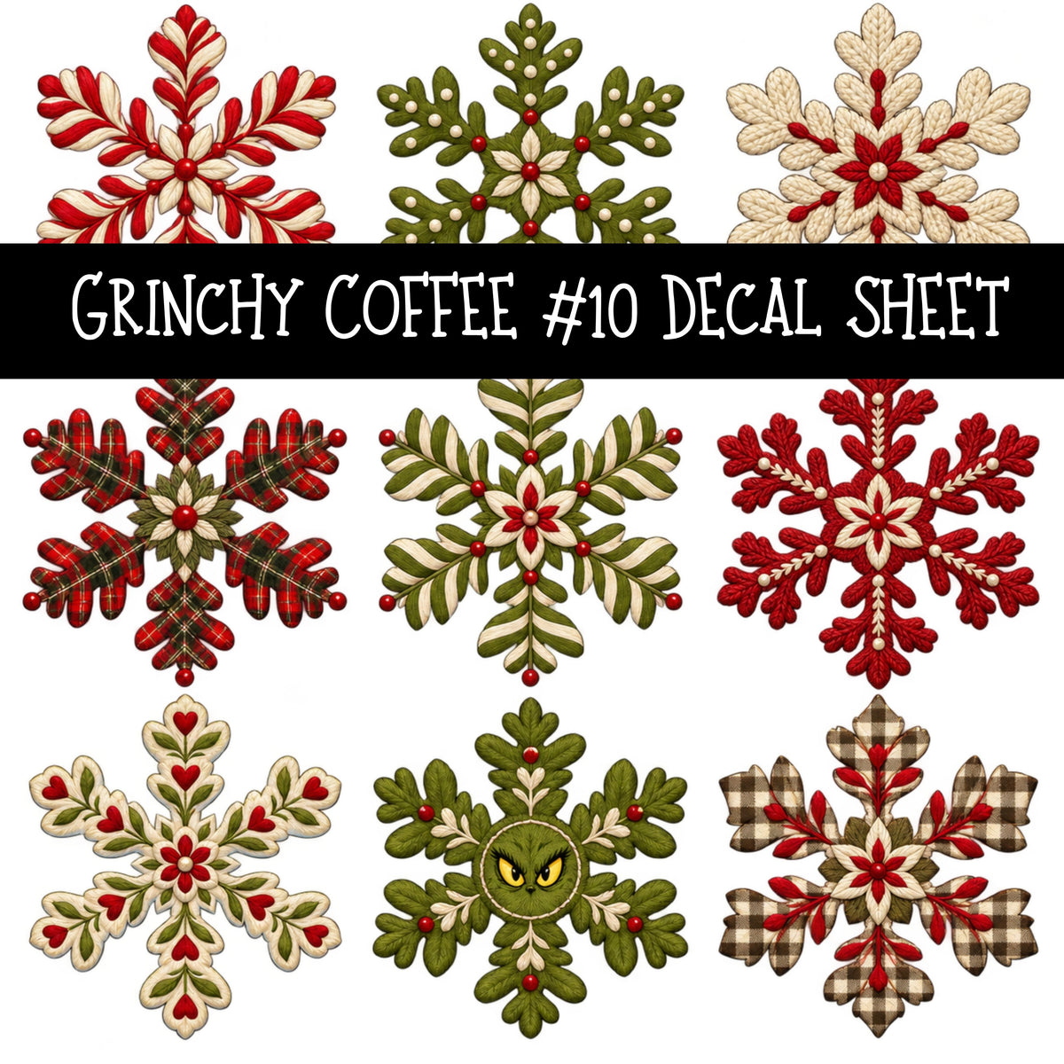 Grinchy Coffee UV DTF Decal sheets 12 Designs available