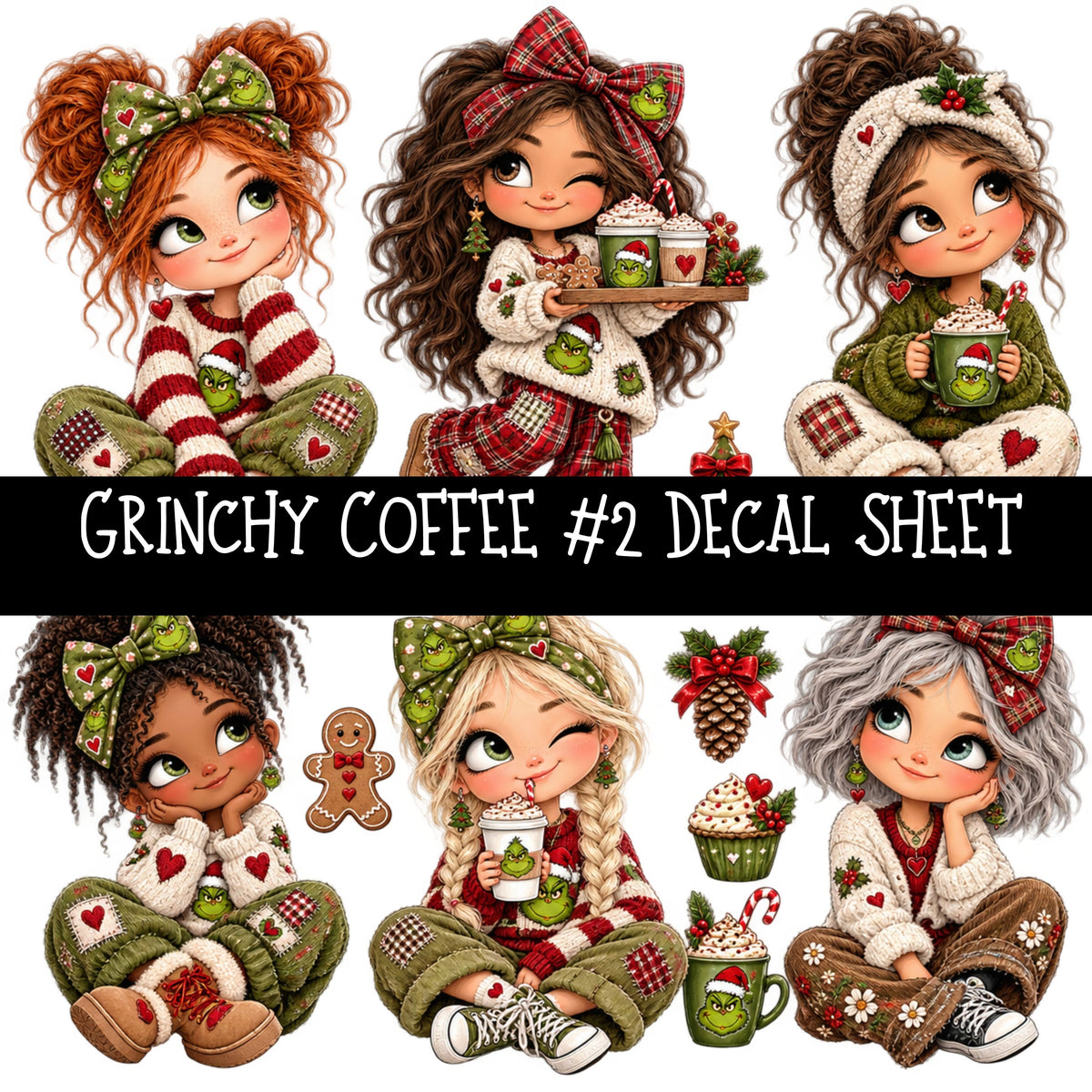 Grinchy Coffee UV DTF Decal sheets 12 Designs available