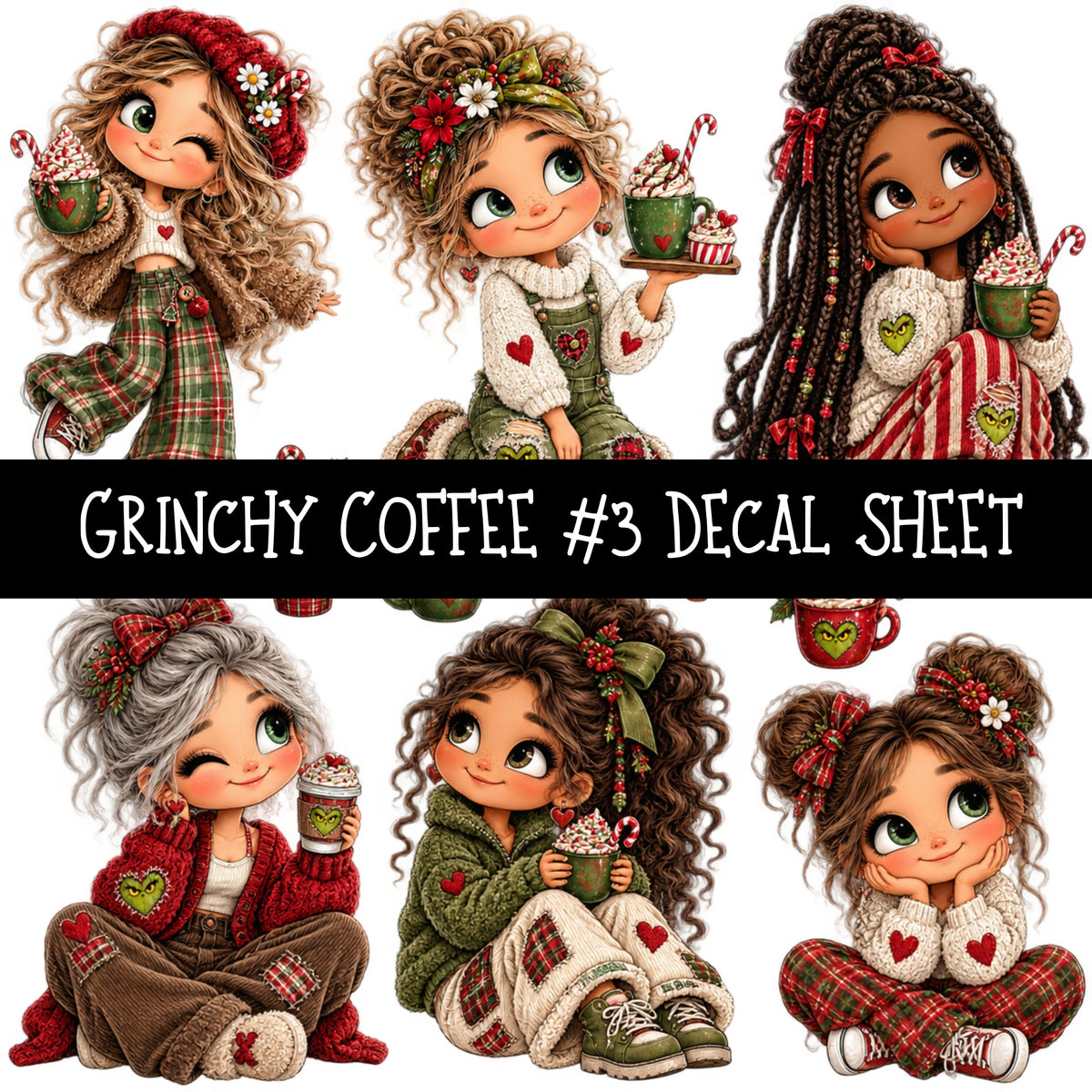 Grinchy Coffee UV DTF Decal sheets 12 Designs available