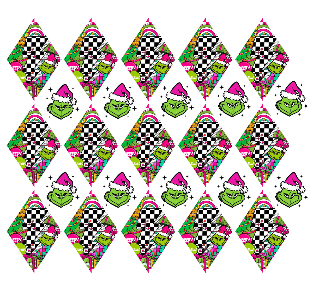 Grinchy Pink Argyle UV DTF wraps 2 sizes to choose from
