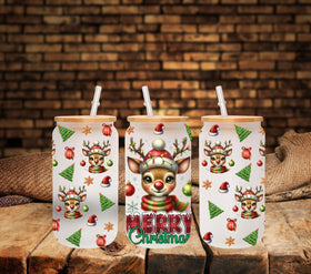 Merry Christmas reindeer UV DTF 16oz Libbey wrap