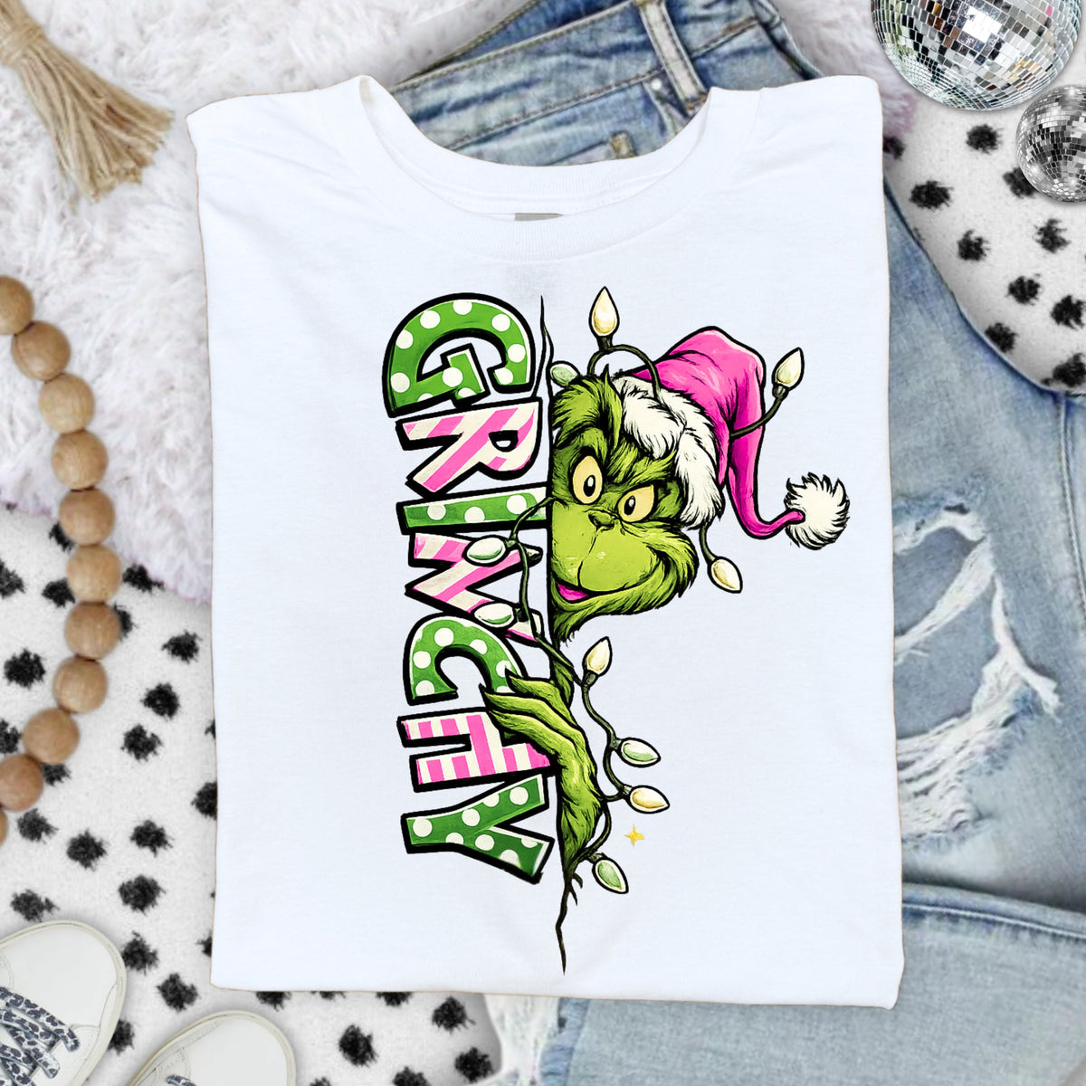 Grinchy full color Pink DTF Transfers