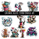 Grunge Alice Torn Pages UV DTF Decal sheets 11 Designs available