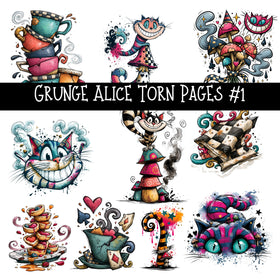 Grunge Alice Torn Pages UV DTF Decal sheets 11 Designs available