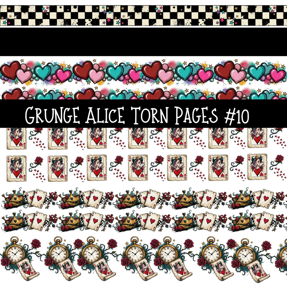Grunge Alice Torn Pages UV DTF Decal sheets 11 Designs available
