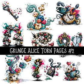 Grunge Alice Torn Pages UV DTF Decal sheets 11 Designs available