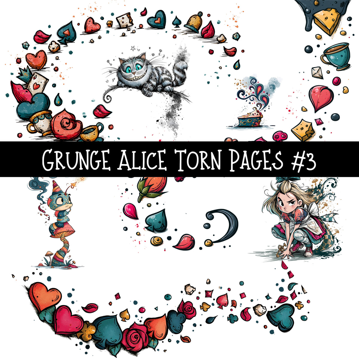 Grunge Alice Torn Pages UV DTF Decal sheets 11 Designs available