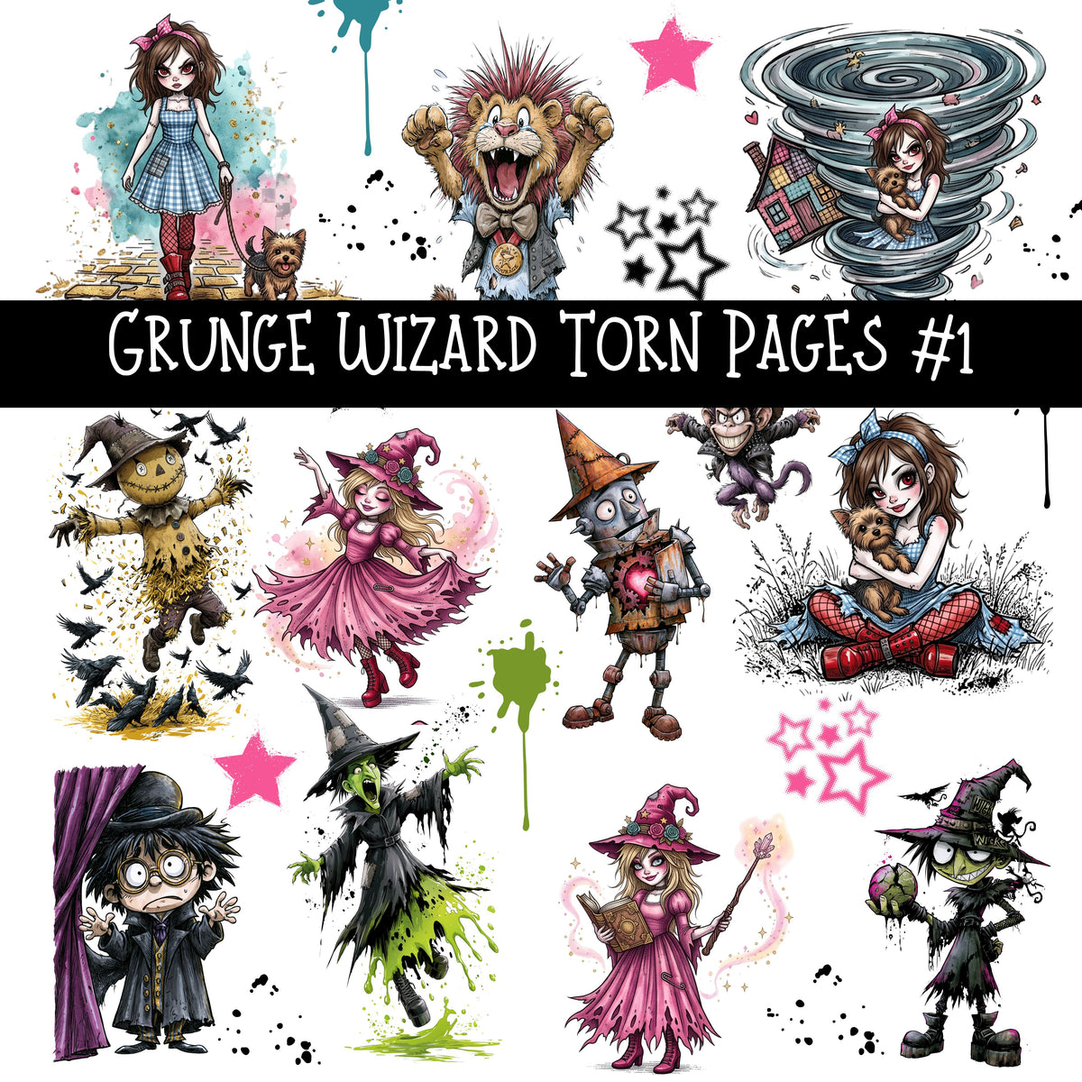 Grunge Wizard Torn Pages UV DTF Decal sheets 9 Designs available