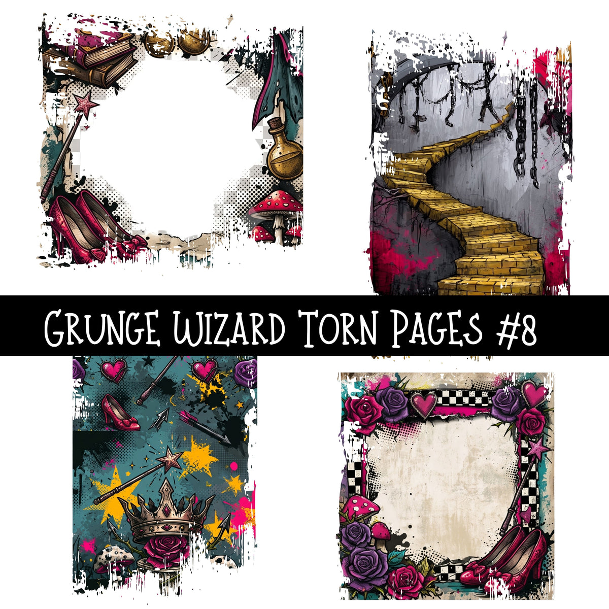 Grunge Wizard Torn Pages UV DTF Decal sheets 9 Designs available