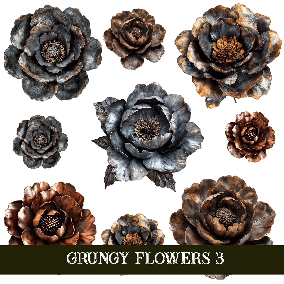 Grungy Flowers UV DTF Decal Sheets 4 sheet design options