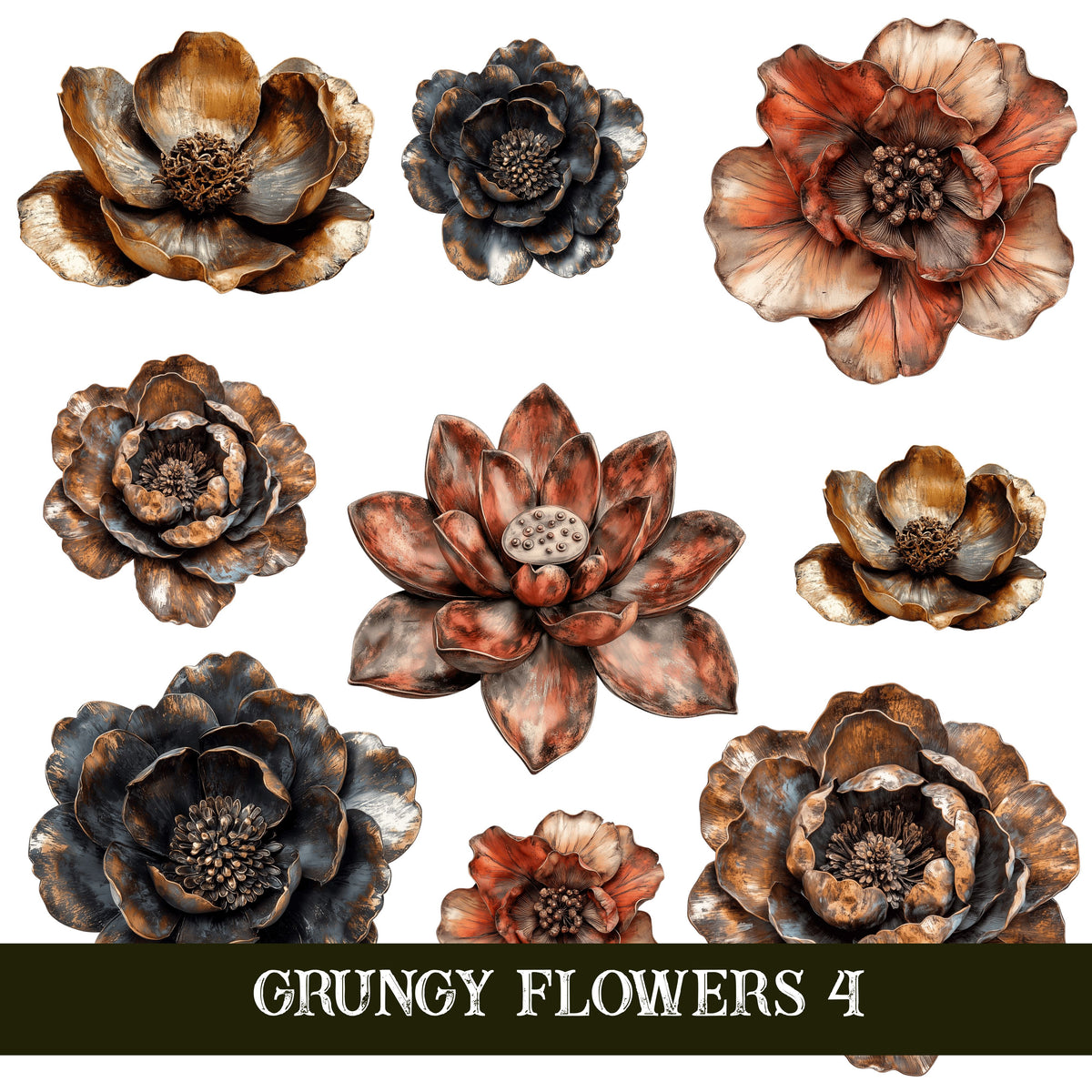 Grungy Flowers UV DTF Decal Sheets 4 sheet design options