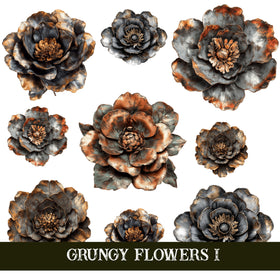 Grungy Flowers UV DTF Decal Sheets 4 sheet design options