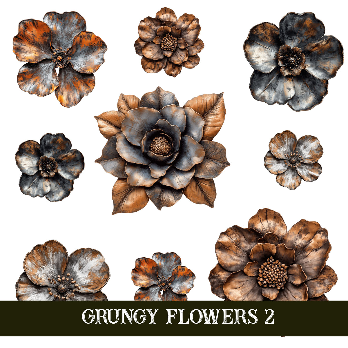 Grungy Flowers UV DTF Decal Sheets 4 sheet design options