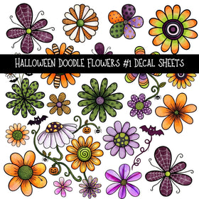 Halloween Doodle Flowers UV DTF Decal sheets 3 designs available