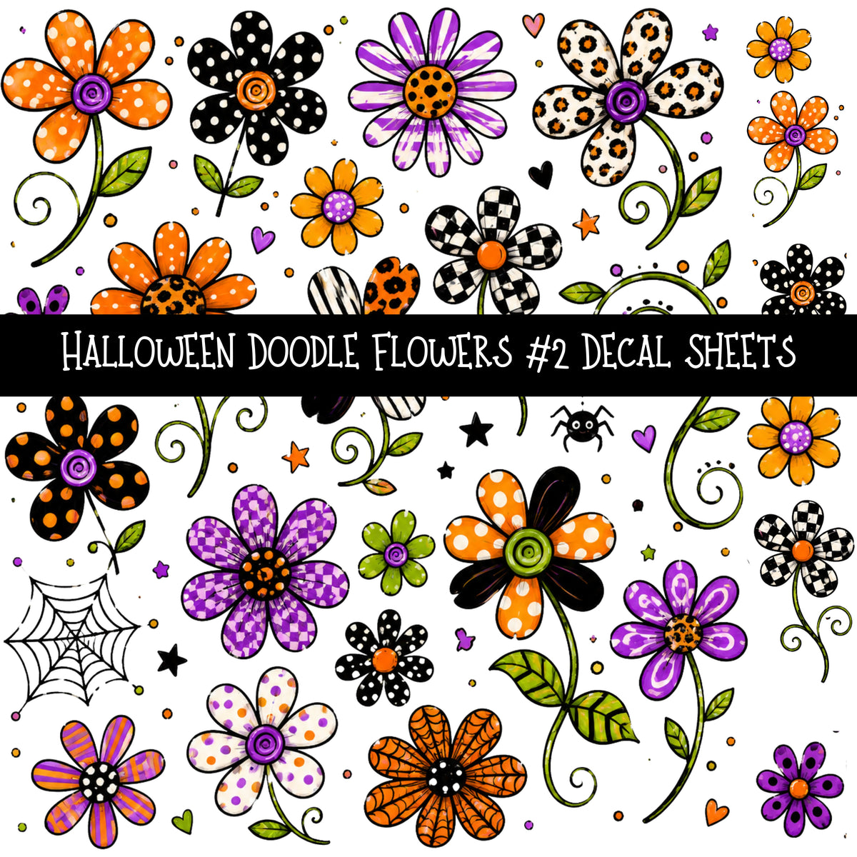 Halloween Doodle Flowers UV DTF Decal sheets 3 designs available