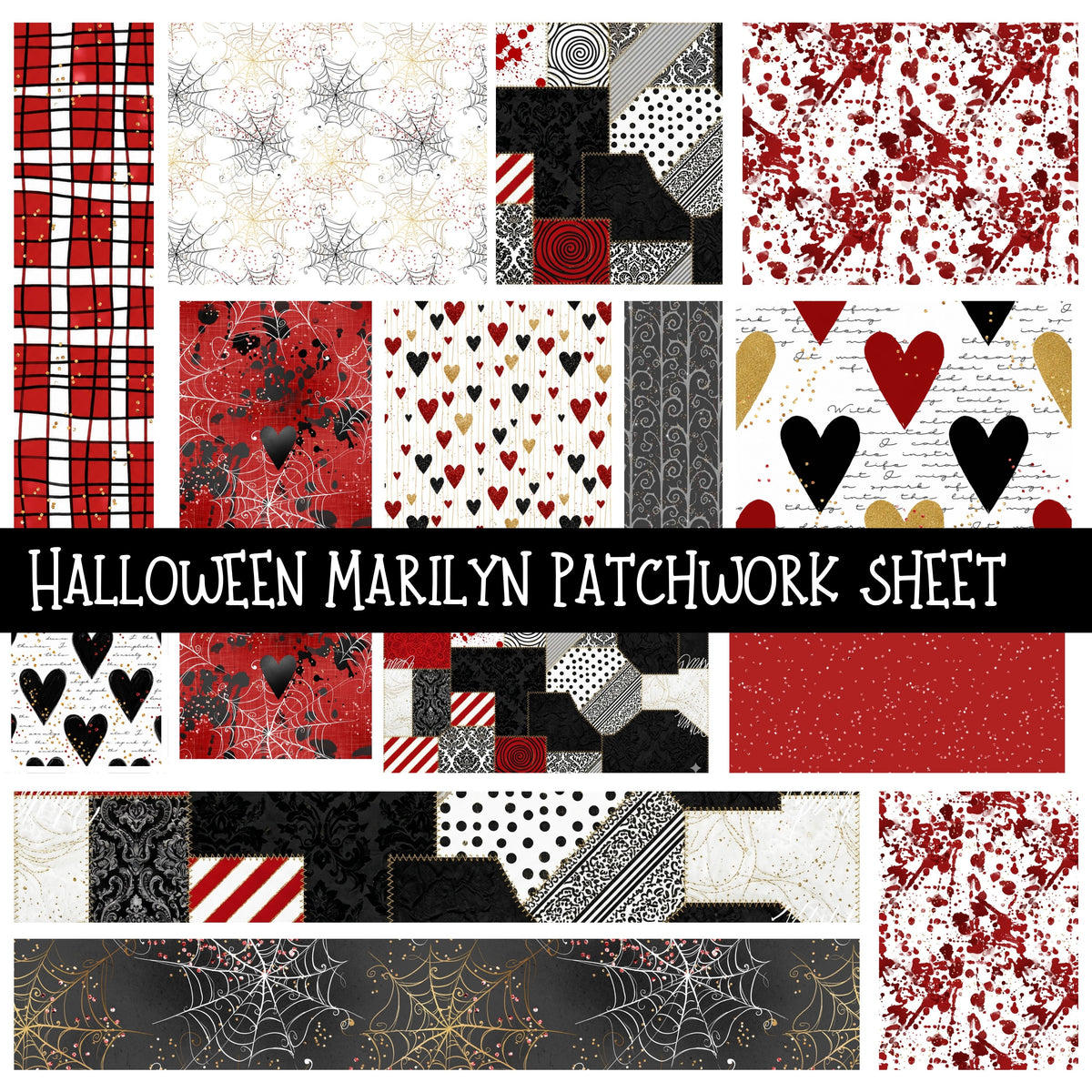 Halloween Marilyn Patchwork precut vinyl sheet available in 12x12 or 6x6 sizes