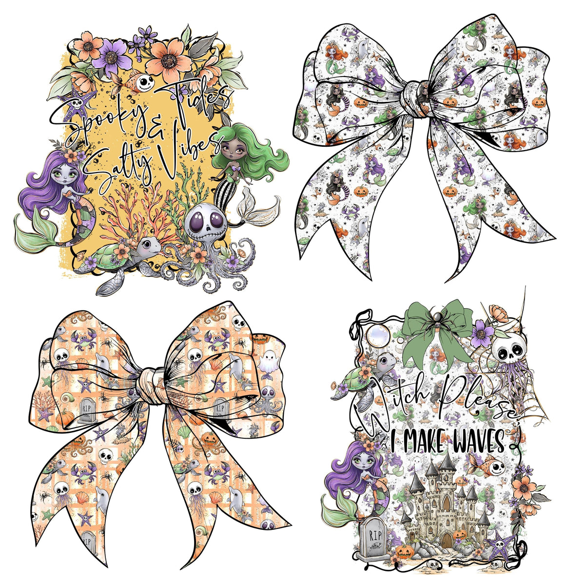 Halloween Mermaid UV DTF Decal Sheets-4 Design Options