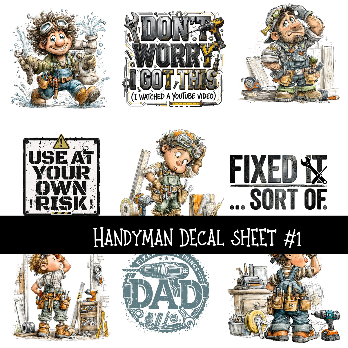 Handyman Decal  UV DTF Decal sheets 2 designs to choose from