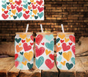 Red Gold and Teal Hearts UV DTF Libbey wrap