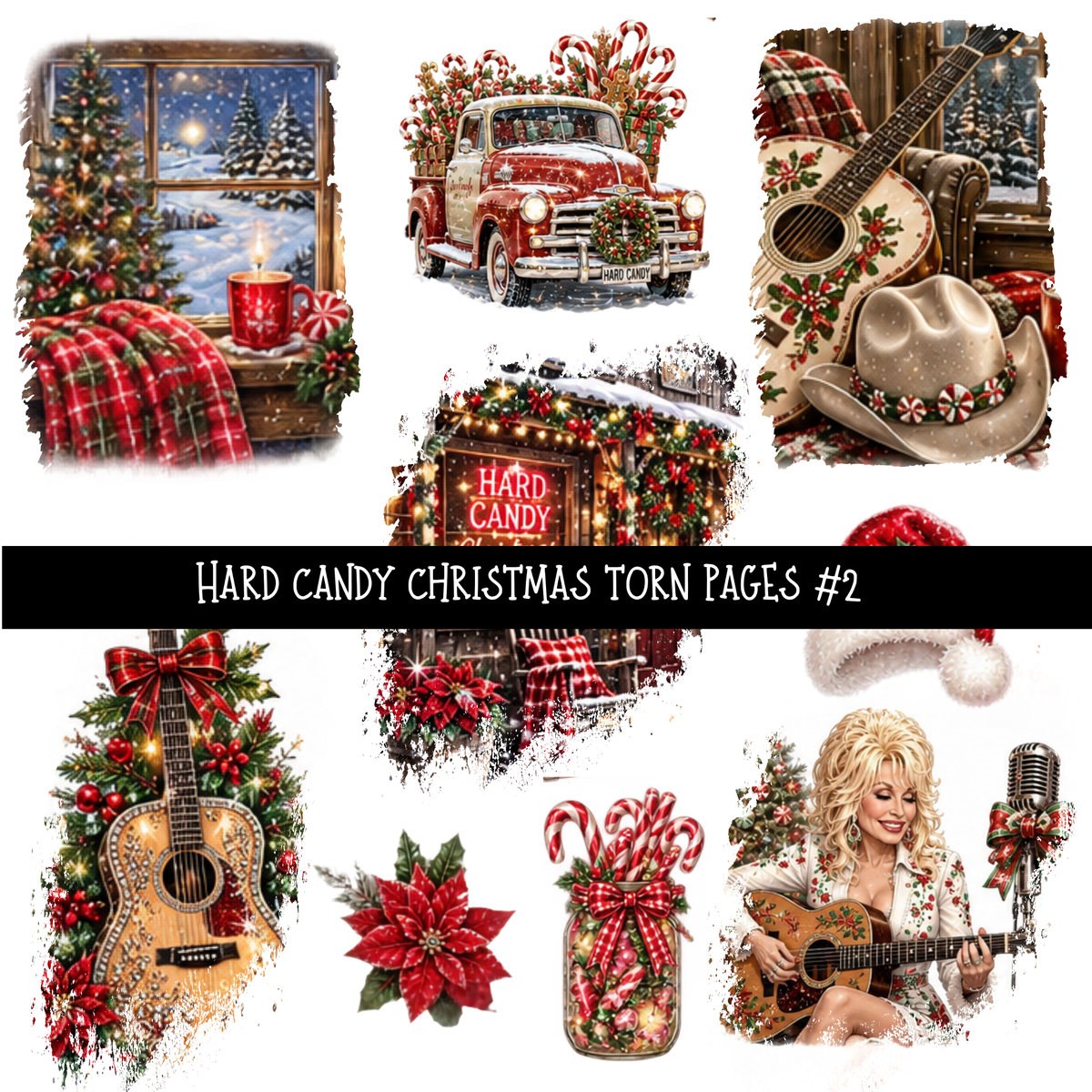 Hard candy Christmas Torn Pages UV DTF Decal sheets 5 Designs available