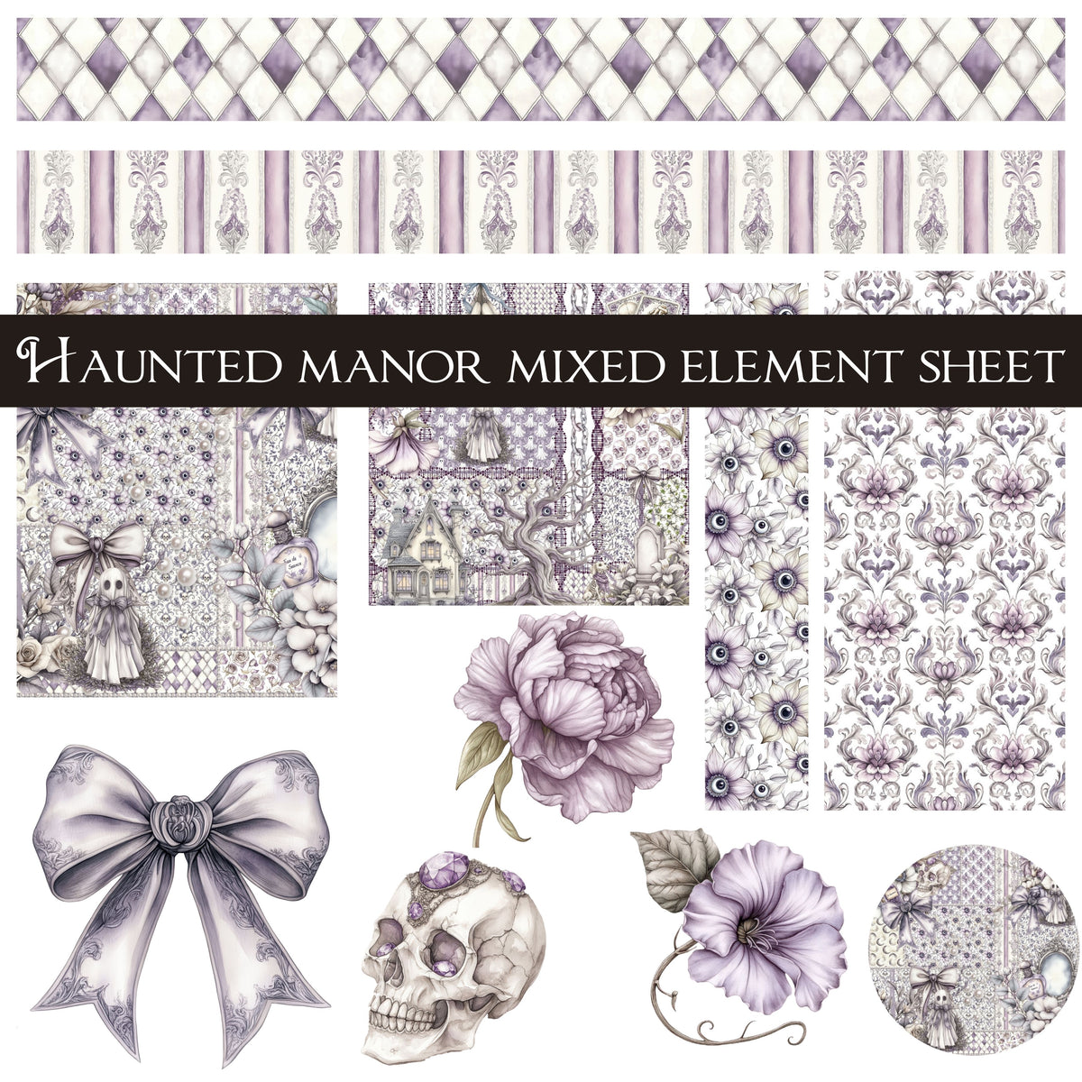 Haunted manor mixed element sheet UV DTF Decal Sheets