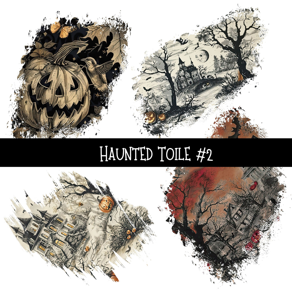 Haunted Toile Torn Pages UV DTF Decal sheets 6 Designs available