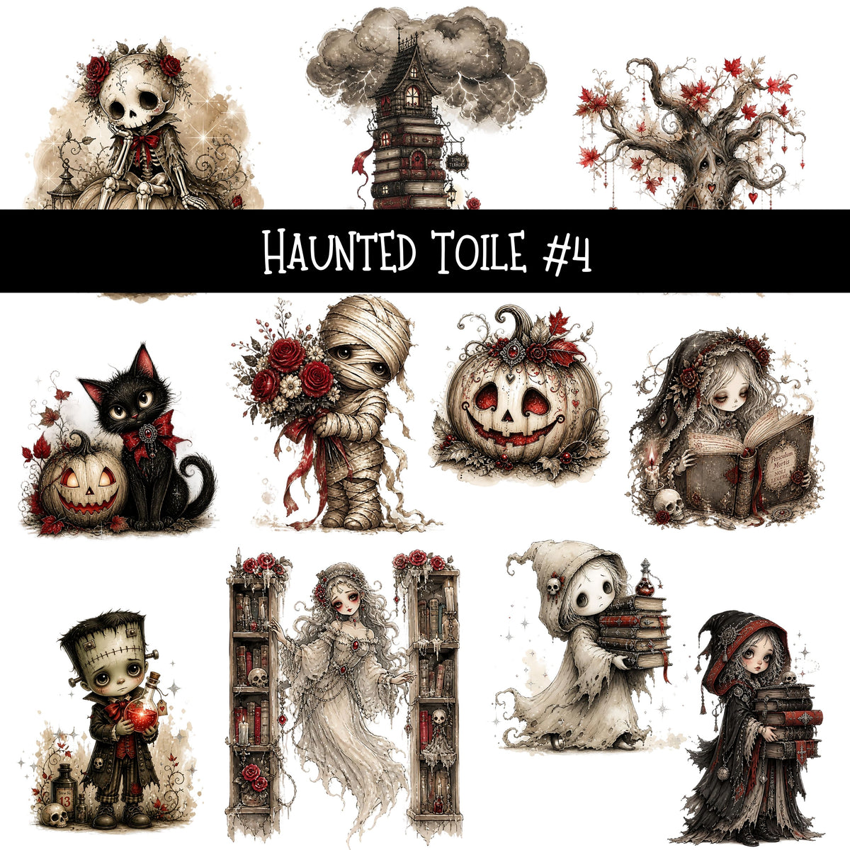 Haunted Toile Torn Pages UV DTF Decal sheets 6 Designs available