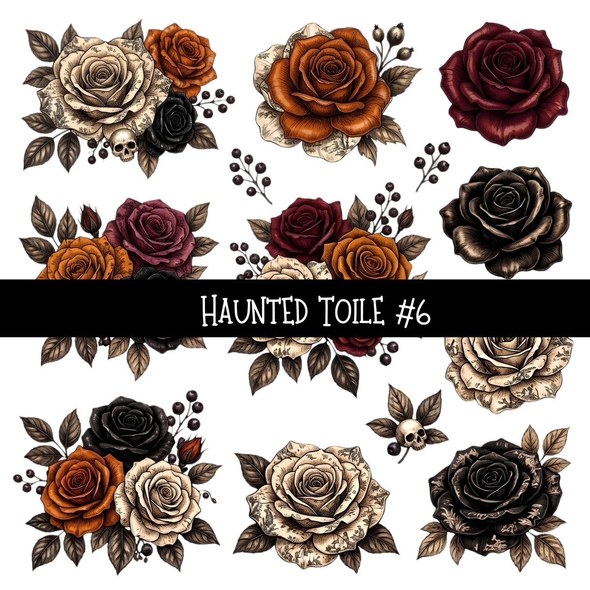 Haunted Toile Torn Pages UV DTF Decal sheets 6 Designs available