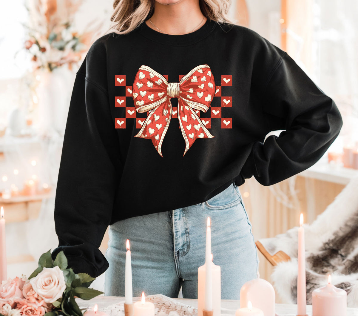 Checkered Heart Bow DTF Transfers