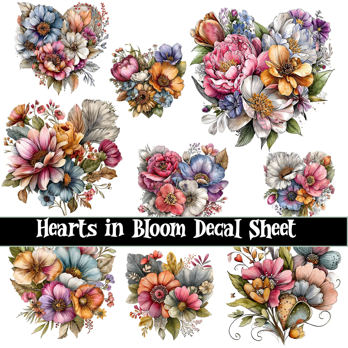 Hearts in Bloom UV DTF Decal Sheets