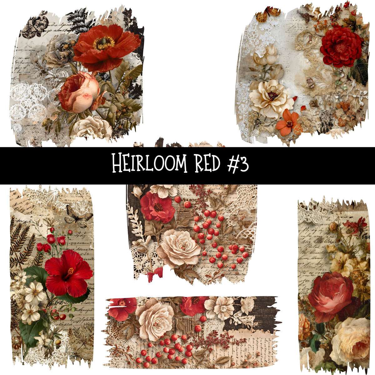 Heirloom Red Torn Pages UV DTF Decal sheets 7 Designs available